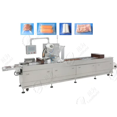 Full Automatic High Speed Bacon Sausage Meat Food Continuous Thermoforming Line Vacuum Packaging Machine