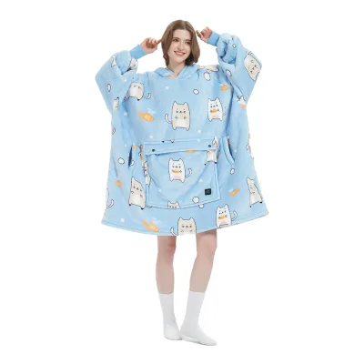 Factory Oversized Wearable Heated Blanket for Winter Adult Electric Wearable Throw Blanket with Sleeves Portable Heated Blanket