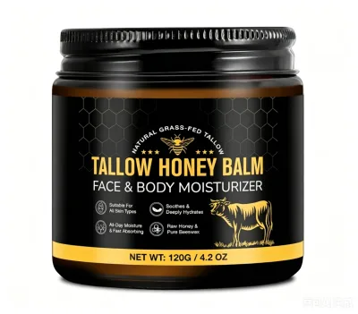 Pure Tallow and Honey with Beeswax Balm Face Body, Organic Beef Tallow Moisturizer, Grass Fed Beef Tallow for Skin Care Massage