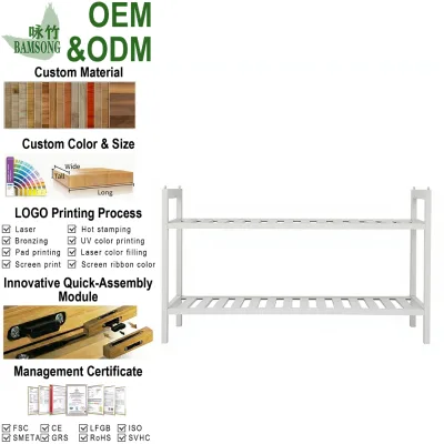 Multi Use Bamboo 2 Tier Shoe Racks Slatted Shoe Display Rack Open Shelf Bamboo Entryway Rack for Home Shoes Plants and Books