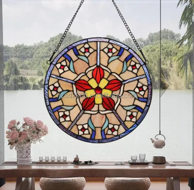 Floria Design 12" European Style Stained Glass Window Pane High Light Transmittance for Kitchen Bedroom Living Room Decoration