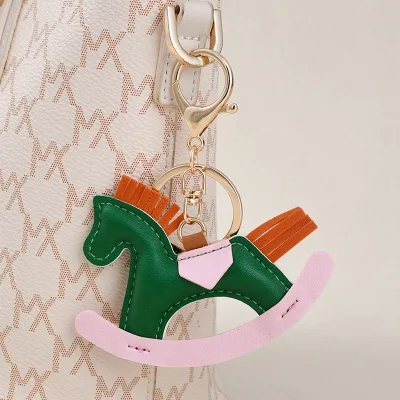Fashion PU Bag Charm Rocking Horse Pendant for Car Bag Hanging Ornament Keychain Decoration DIY Bag Accessories