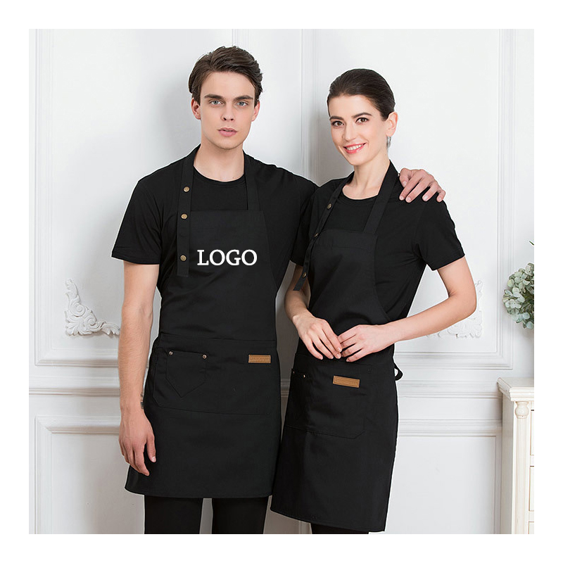 Custom Logo Apron Kitchen Canvas Restaurant Barista Bar Shop Cafes Aprons Embroidered Server Chef Apron