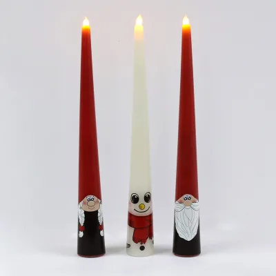 Kanlong Funny Tall Flameless Taper Candle for Christmas Warm 1 LED Wax Candle with Xmas Elements Print for Home Decoration