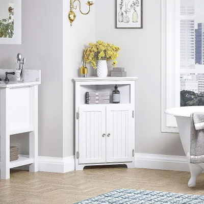 Modern Freestanding Narrow Bathroom Corner Storage Cabinet MDF Wood White Eco-Friendly Space Saving Adjustable Apartment Hotel