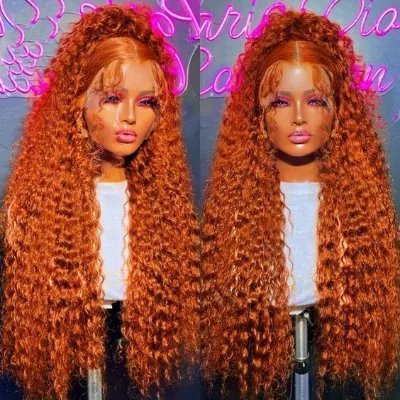 2024 Christmas Gifts 30 Inch Glueless Water Wave 13x6 HD Lace Frontal Wig Ginger Orange Color Human Hair Wigs 300 Density