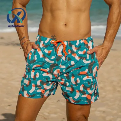 Custom Design Elastic Waist Men's Sports Board Shorts 4 Way Stretch Summer Surfing Beach Boardshorts Casual Leopard Print Nylon