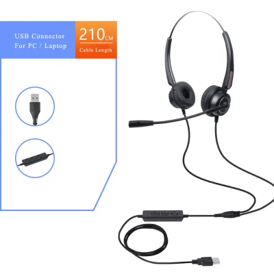 Online Talking Business Telephone Corded Call Center 3.5mm Compute USB Headset with Micr