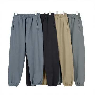 Solid Color Pocket Jogger Custom Casual 100% Cotton Fashion Trousers Elastic Cuffed Nude High Quality Pants Tapered Baggy No