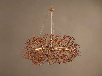 Round Floral Amber Crystal Chandelier Antique Gold Finish Hanging Lamp for Home Villa Hotel Interior Lighting