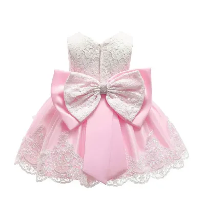 Girls Princess Dress Clothes Short Sleeve Lace Bow Ball Gown Tutu Party Dress Kids Fancy Dress