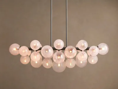 Modern Linear Bubble Chandelier Matte Black Metal Clear Seeded Glass Pendant Light for Dining Room Kitchen Island Living Room