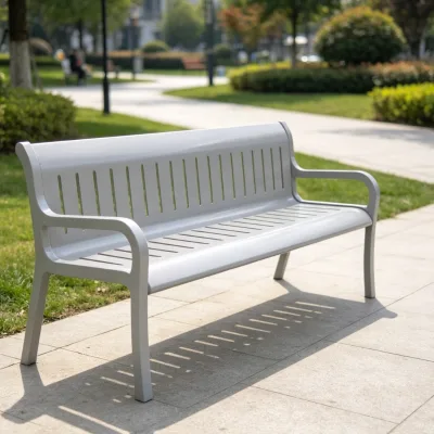 Commercial Powder Coated Perforated Steel Garden Bench With Back Armrest Outdoor Public Long Rest Bench for Park Airport