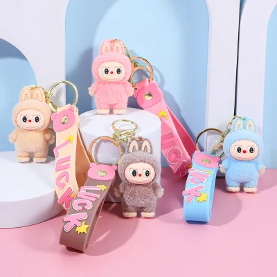 Labubu Cartoon Bucktooth Doll Silicone Carabiner Keychain Backpack Pendant Small Gift Wholesale