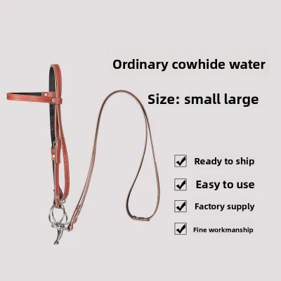 Cowhide Plain Watered-Line Bridle and Halter Set Wear-Resistant Horse Leading Gear for Large/Small Ponies
