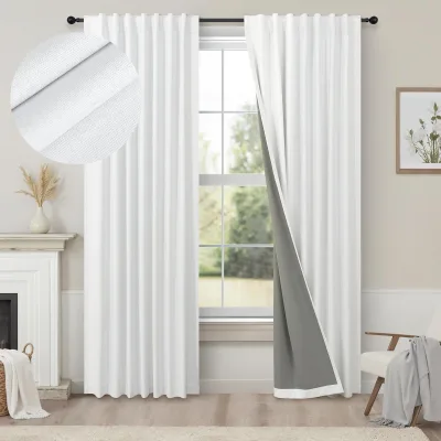 Automatic Luxury Curtains Faux Linen Textured Curtains Rod Window Curtains for Living Room
