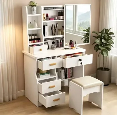 High-grade MDF Luxury European-style Dressing Table with Elegant Carved Details, Premium Vanity Console for Upscale Home Bedroom