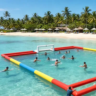 Inflatable Water Soccer Playground Coastal Beach Resort Complete 2 Inflatable Goal Sets Summer Holiday Family Groups