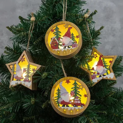 New Christmas Decorations with Lights Wooden Luminous Pendant Christmas Gift Christmas Tree Pendant Decoration