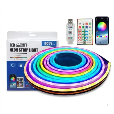 Wholesale 5V 6*13 5M Set RGBIC Running Color Smart Dimming Flexible Outdoor Decoration Led Neon Strip Light 5V USB Controller