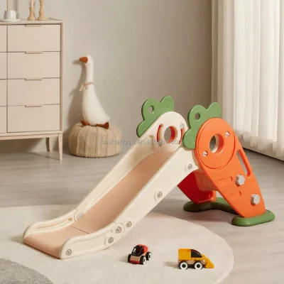 Vsuch Carrot Shape Kids Indoor Play Slide Freestanding Plastic Toddler Mini Slide for Home Playroom Activity