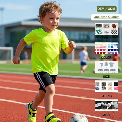 Custom Logo Private Label Kids Quick Dry T-shirt Breathable Boys Sports Tee Soccer Football Training Shirt Activewear Tee Top