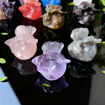 Engraved Healing Crystal Stones Cat Carvings Mixed Quartz Crystal Cat with Wings