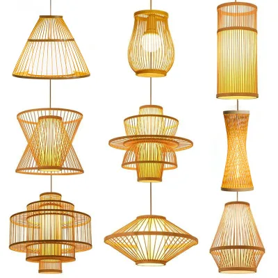 Restaurant Hotel Lantern Japanese Style Homestay Handicraft Pendant Lamp Bamboo Woven Chandelier Bamboo Woven Lampshade