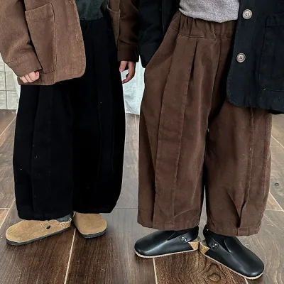 2024 Children's Spring New Spliced Straight Pants Boys and Girls Baby Wide-leg Pants Nine-point Trousers