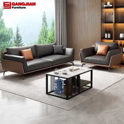 Modern Business Reception & Leisure Area Home Office Sofa Coffee Table Set for Hotels & Guest Rooms Durable Leather Cover