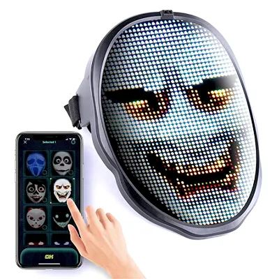 Halloween Masquerade Adult Size App Controlled Programmable Music Mode RGB LED 2000mAh Mask