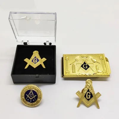 China Manufacture Embossed Masonic Gift Box Metal Crafts Round Hard Enamel Custom Logo Buckles Lapel Pins