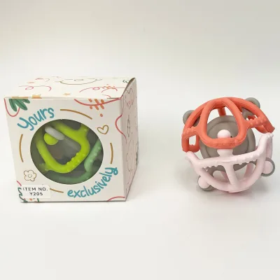 Silicone Rattle Teething Toys Unisex Silicone Mushroom Teether 2 in 1 New Chew Ring Ball Kid Stacking Silicone Rattles