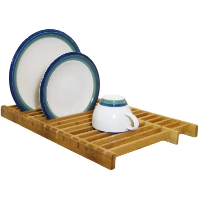 Wholesale Natural Bamboo Over the Sink Dish Drying Rack Plate Pot Drainer Kitchen  Countertop Bamboo Dish Drying Rack