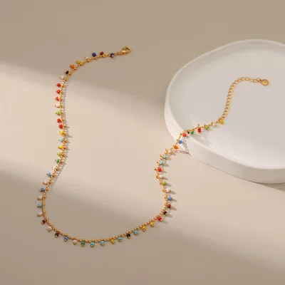 2025 Boho Fashion Gold Plated Brass Seed Beads Necklace Dainty Link Chain Jewelry for Women and Girls