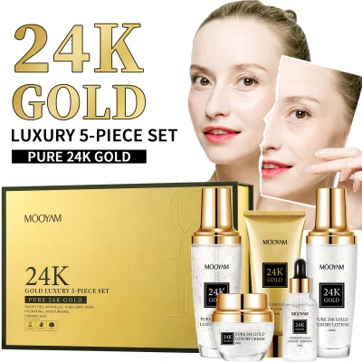 OEM ODM Private Label Organic Korean Beauty Skin Care Whitening Moisturizing Anti Aging 24K Gold Foil Luxury Skin Care Set
