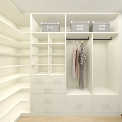 Custom Buildable Strong Eco-Friendly Modern Solid Wood White Sliding 4/6 Door Walk-In Closet System Open Wardrobe Bedroom