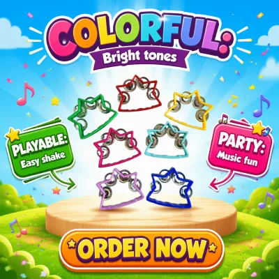 Factory Wholesale Multi Color Star Shape Hand Tambourine Kids Orff Percussion Toy Stage Performance Rhythm Hand Bell Ring