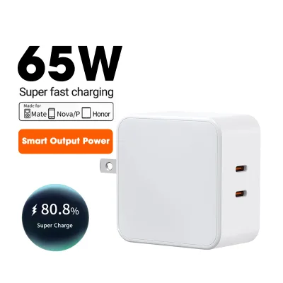Gan 65W Tri-Port Power Adapter 2C Fast Charging for Phones & MacBook Pro (EU/UK Plug)