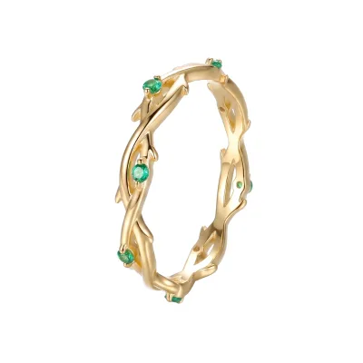 Damila Jewelry Sterling Silver 925 Hammered Ring Branch Green CZ Dainty 925 Silver Rings
