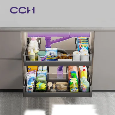 Wholesale Kitchen Hardware Pull Out Basket, Cleaning Supplies Organizer, Aluminum Kitchen Storage Basket OEM
