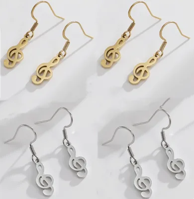 Stainless Steel Earring Musical Note Pendant Earrings Hoop Earrings