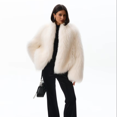 Factory Custom Wholesale White Raccoon Fur Jacket with a Stand-up Collar New Coming Racoon Fur Jacket Female Winter Mink Coat