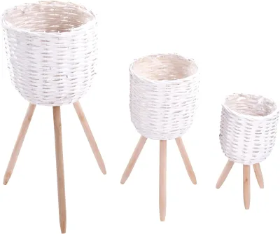 Set of 3 - Rattan Plant Pot with Legs for Home and Garden Decor - Flower Pot for Indoor Use - Wicker Planter