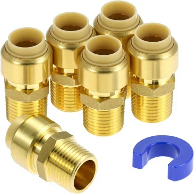 6-Pack Push Fit Male Adapter Hexagon Head 1/2 MNPT X 1/2" Straight Plumbing Connector Disconnect Clip Copper CPVC Pipes