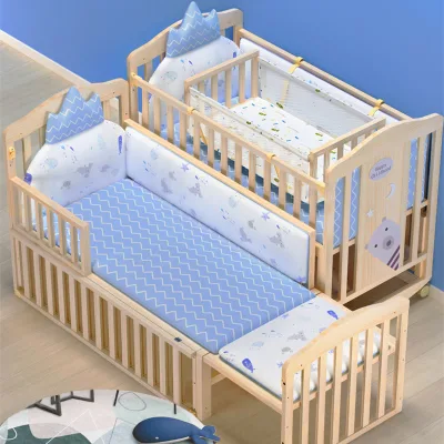 New Type Full Size Baby Solid Wood Pine Multifunctional Twin Baby Rocking Crib