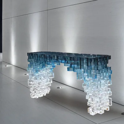 Q007 Salon Office Transparent Fiberglass Resin Reception Desk Modern Hotel Gate Shape Luxury Eco-Friendly UV Resistant School