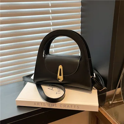 ZPB3469 Women's Leisure Semi-Circular Messenger Bag Solid Color with Retro Lock Buckle Large Capacity Cross Body Shoulder Carry