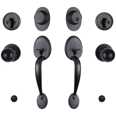 Front Door Handle Lockset for Double Doors with Dummy Handle Deadbolt Interior Knob Zinc Alloy Key Operated