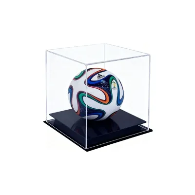 Acrylic Football Display Case with Black Base - Transparent Cube for Showcasing Collectible Soccer Balls, Dust-Proof Protection